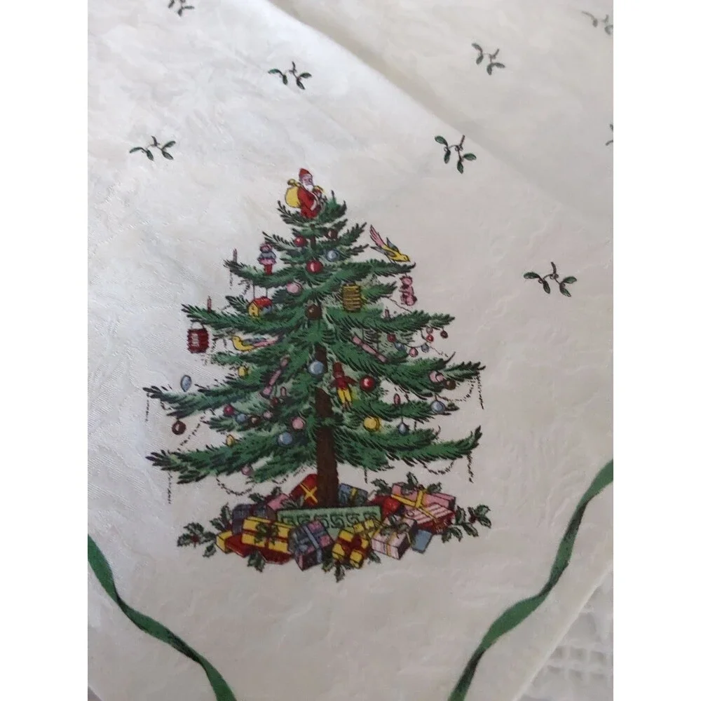 Set 3 SPODE CHRISTMAS TREE fabric NAPKINS Damask cloth Holiday 19-20